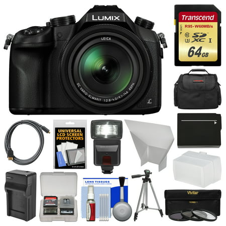 Panasonic Lumix DMC-FZ1000 4K QFHD Wi-Fi Digital Camera with 64GB Card + Case + Flash + Battery/Charger + Tripod + Filters