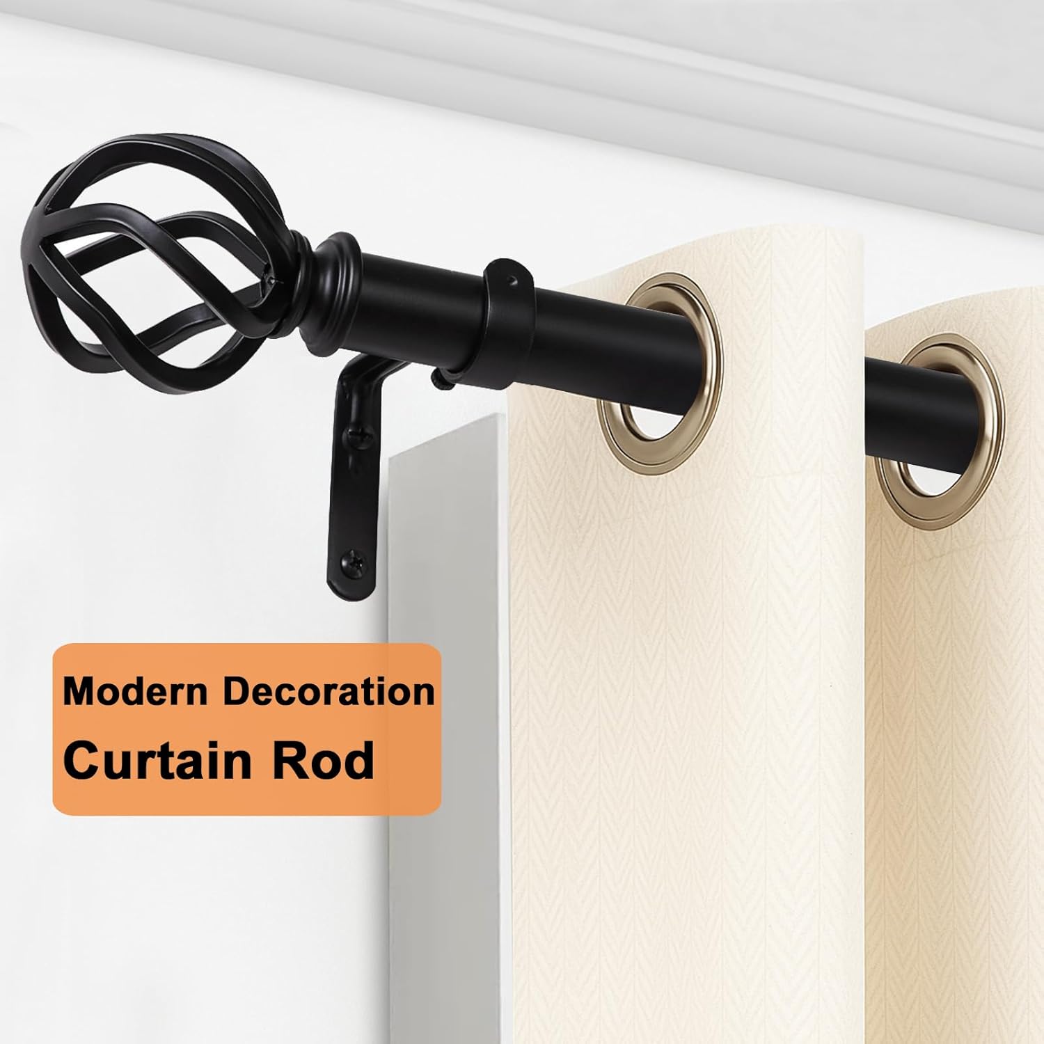 AllWays Plaza Black Curtain Rods 18 to 144 Inches, 1 Inch Modern Drapery Rods, Adjustable Heavy Duty Curtain Rod, with Twisted Cage Finial for Home & Office (18"-48"Black)