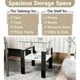 thumbnail image 4 of 2-Tier Tempered Glass End Table with Open Storage Shelf, Modern Sofa Side Table with Steel Pipe and Metal Legs, Square Tea Table, Glass Nightstand for Living Room Bedroom Office, Black, 4 of 9