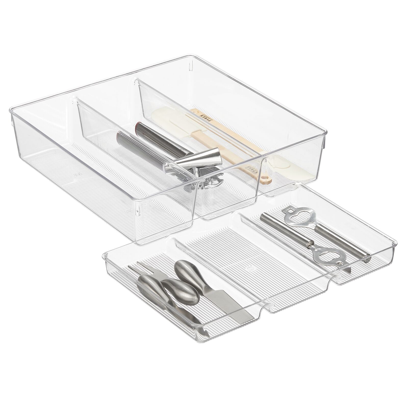 mDesign Plastic Kitchen Drawer Organizer Tray Set Horizontal Storage
