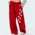 thumbnail image 2 of Sentmoon Pantalon Grand de Détente pour Femmes Taille Haute Élastique Pantalon Grand Ample Couleur Unie Extensible pour Course Automne Décontracté pour Sorties de Fin de Semaine Rouge G, 2 of 5