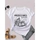 thumbnail image 2 of Camiseta de cuello redondo con estampado de calaveras y libros, top informal de manga corta para primavera y verano, ropa de mujer, camisetas informales, 2 of 8
