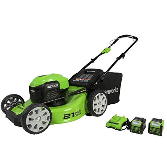 Greenworks 40V 21" Cordless Brushless Push Mower, 4.0Ah + 2.0Ah USB Batteries and Charger Included