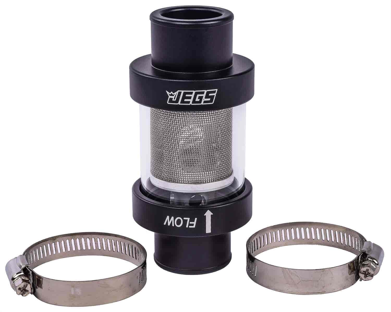 JEGS 53263 Inline Coolant Filter 1 1/2 in. OD Black Anodized Finish