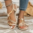 thumbnail image 2 of Bohemian Beach Dress Sandals for Women 2025 Summer Boho Braided Open Toe Flats Slingback Dressy Sandals, 2 of 6