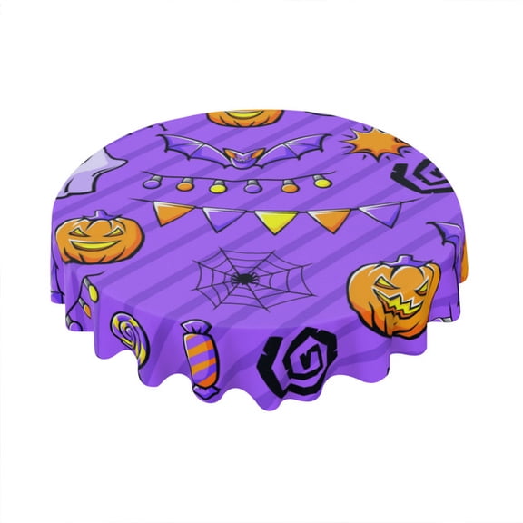 Eveokoki Halloween Tablecloth Happy Halloween Pattern Tablecloth Washable Round Tablecloth 60 Inch Reusable Table Cloth for Home Party Dining Table Decor