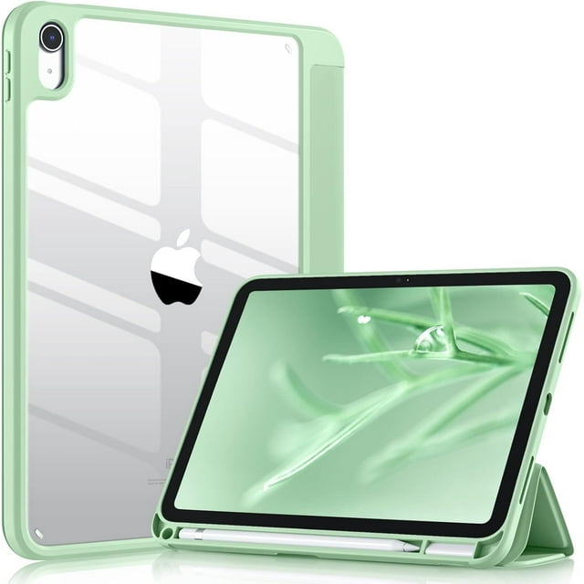 KOMI Case Compatible with iPad 10th Generation 2022 10.9 Inch with Pencil Holder, Slim Protective Cover with Clear Back Shell for iPad 10th Gen A2696 A2757 A2777, Auto Wake/Sleep, Mint Green
