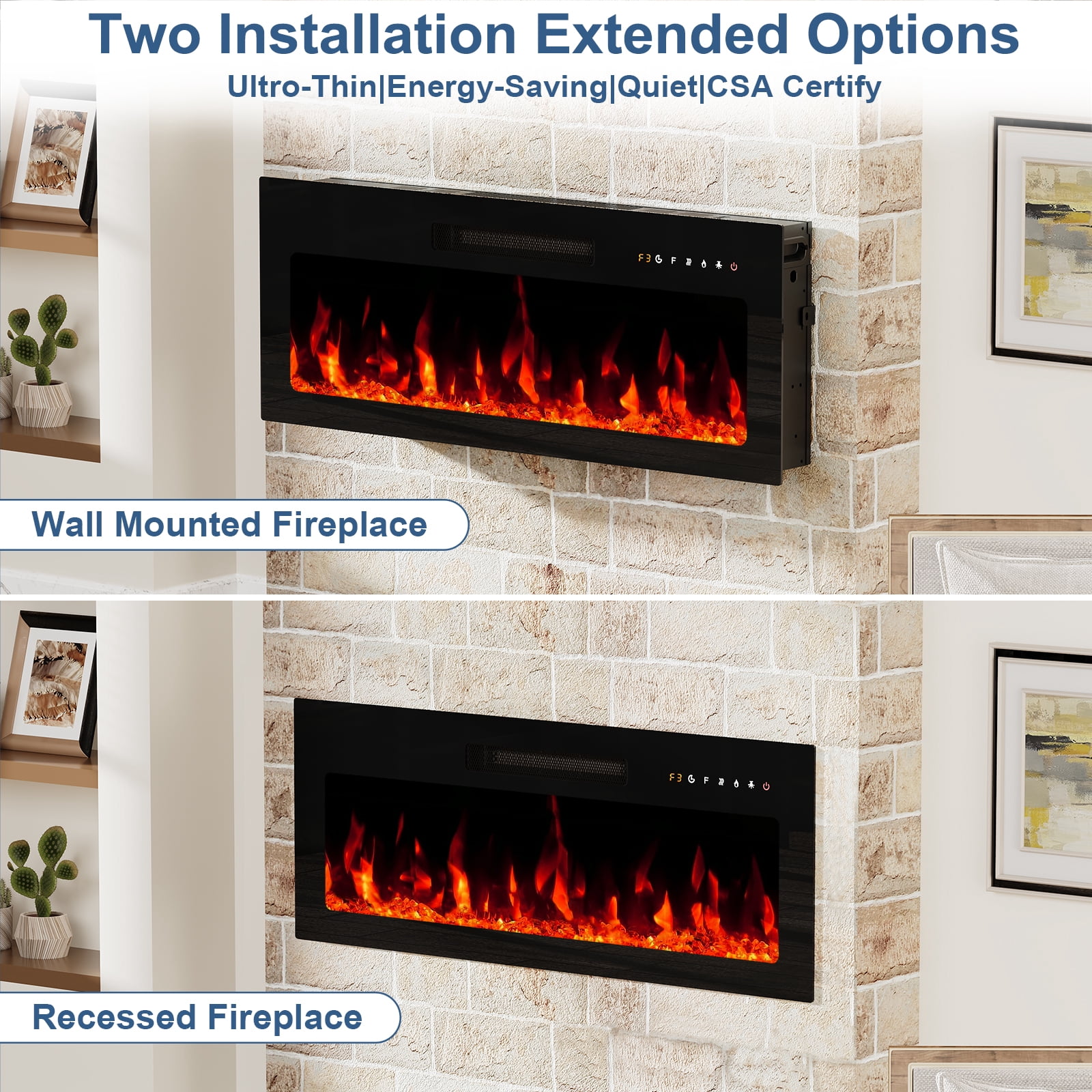 FAGAGA 69" Electric Fireplace TV Stands for TVs up to 80", LED Lights and Remote Control,Black