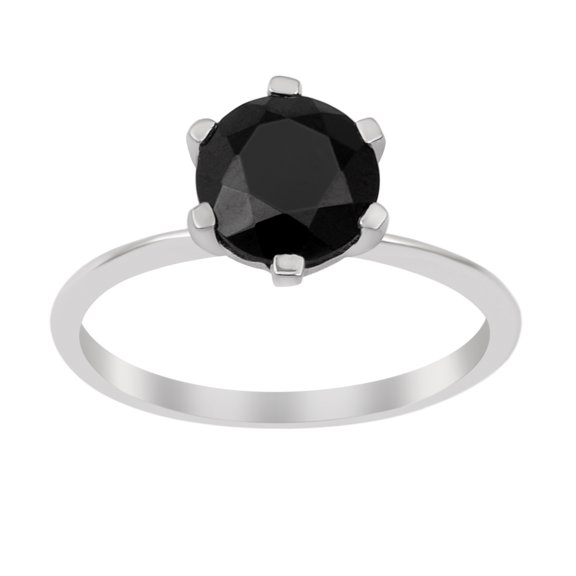 8MM Round Shape Black Spinel 925 Sterling Silver Solitaire Women Valentines Day Gifts Ring