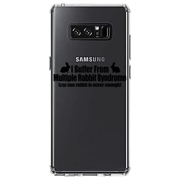 DistinctInk Clear Shockproof Hybrid Case for Samsung Galaxy Note 8 - TPU Bumper Acrylic Back Tempered Glass Screen Protector - I Suffer From Multiple Rabbit Syndrome