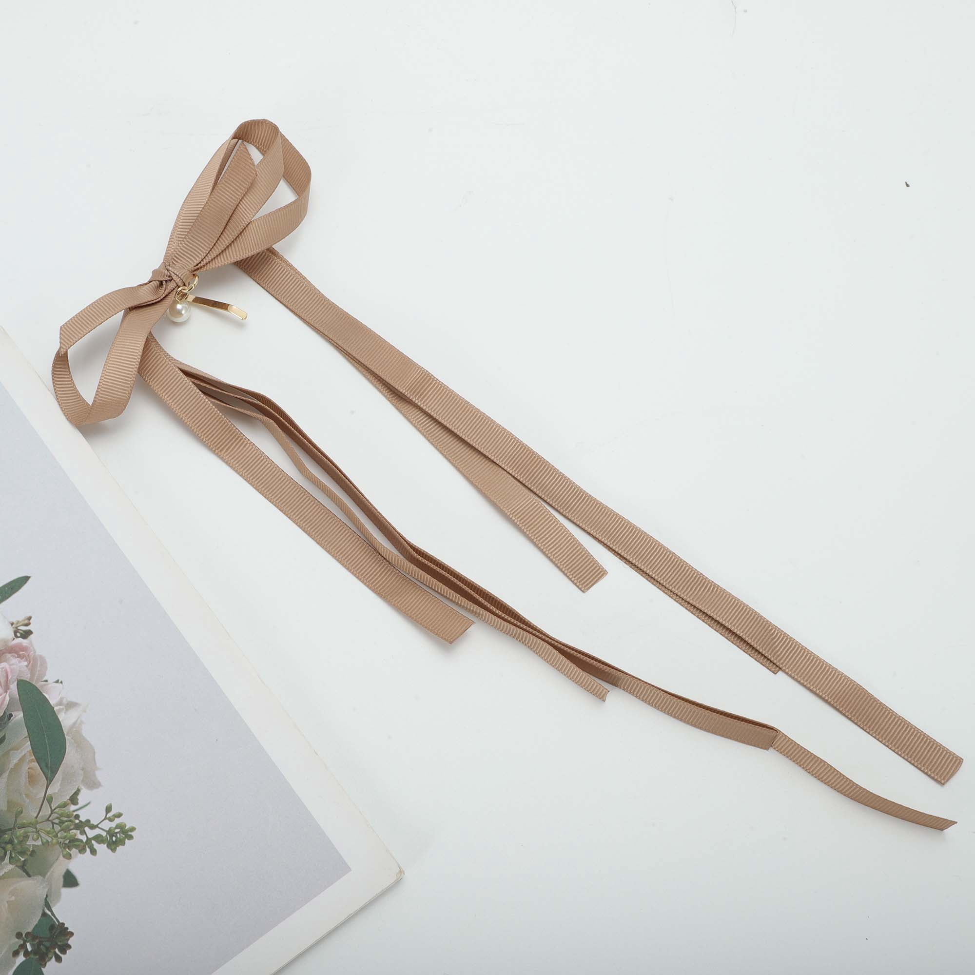 Unique Bargains Stylish Ribbon Bow Ponytail Buckle Hair Clip for Women 1 Pc Khaki