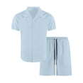 thumbnail image 4 of Hinvhai Men's 2 Piece Short Set Cuban Guayabera Shirts Short Sleeve Casual Beach Outfits Set Light Blue XXL(XXL), 4 of 8