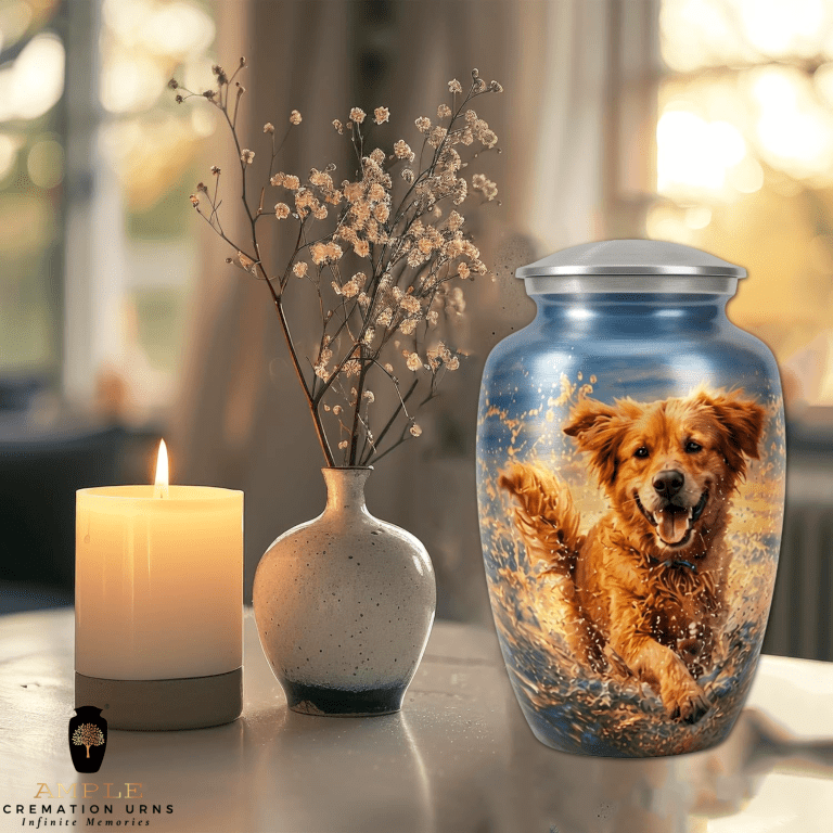 Golden Retriever Dog Urn for Ashes Large Pet Memorial Keepsake Aluminum Funeral Urn 10 inch