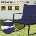 thumbnail image 5 of LiteHaven 3 Piece Outdoor Rocking Bistro Set Black Wicker Furniture Porch Chairs Conversation Sets with Glass Coffee Table Dark Blue, 5 of 10