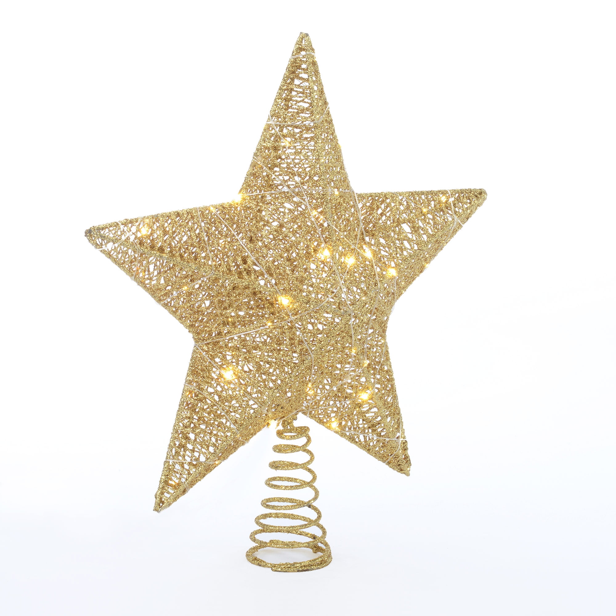 Holiday Time Warm White LED Gold Star Christmas Tree Topper, 15'