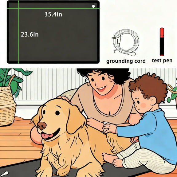 35.4x23.6 in Grounding Mat - Conductive Leather Earthing Pad with 15ft Cord & Conductivity Tester, Waterproof for Sleep Office Yoga Home & Travel