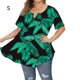 thumbnail image 1 of Camisa de mujer Camiseta de manga corta con estampado floral Blusa con cuello en V, Negro Verde, S Scienceny AP002466-25, 1 of 3