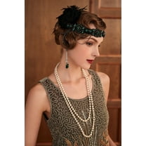 BABEYOND 1920s Flapper Headband Roaring 20s Gatsby Headpiece Black Feather Headband 1920s Flapper Hair Accessories (Dark Green)