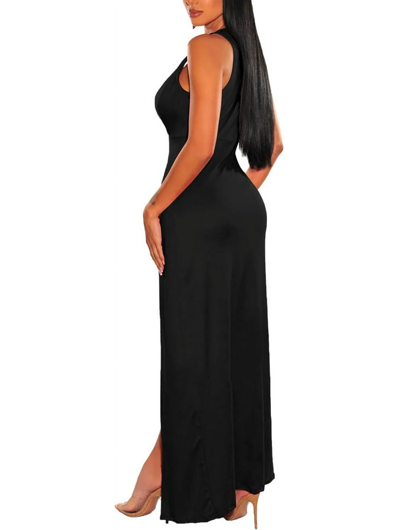 HLSOHJP Women's Double Slit Maxi Tank Dress Sleeveless Deep V-Neck Low Cut  High Split Cover Up Long Bodycon Wrap Dress - Walmart.com