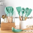 thumbnail image 1 of Mint Green Kitchen Utensil Non-Stick Wood Handle Cooking Utensil Premium Silicone Material Baking Spatula Spoon Kitchen Supplies, 1 of 3