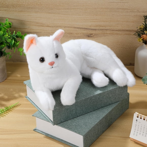 SKISUNO Peluche Chat Réaliste Blanc pour Enfants Décoration de Chambre 1Ensemble