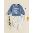 thumbnail image 2 of Suealasg 2Pcs Baby Boy Outfits Toddler Boy Fall Winter Clothes 6M 1T 2T 3T Long Sleeve Crew Neck Letter Print Sweatshirt Tops Long Pants Sets, 2 of 8