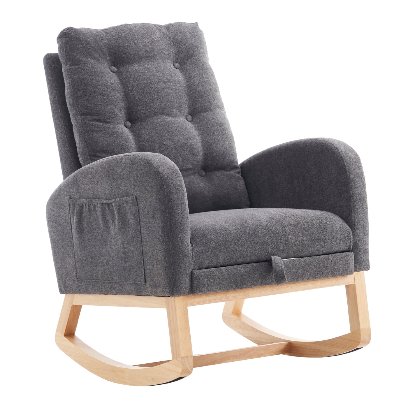 Nursery Rocking Chair with Footrest, Modern Rocking Accent Chairs with Side Pocket and Silent Rocking Motion, 20.87" Deep Seat for Living Room, Bedroom, Offices, Gray