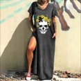 thumbnail image 2 of Women's Casual Loose Pocket Long Dress Short Sleeve Split Maxi Dresses Fashion Printed V Neck Comfy Daily Long Dress, 2 of 7