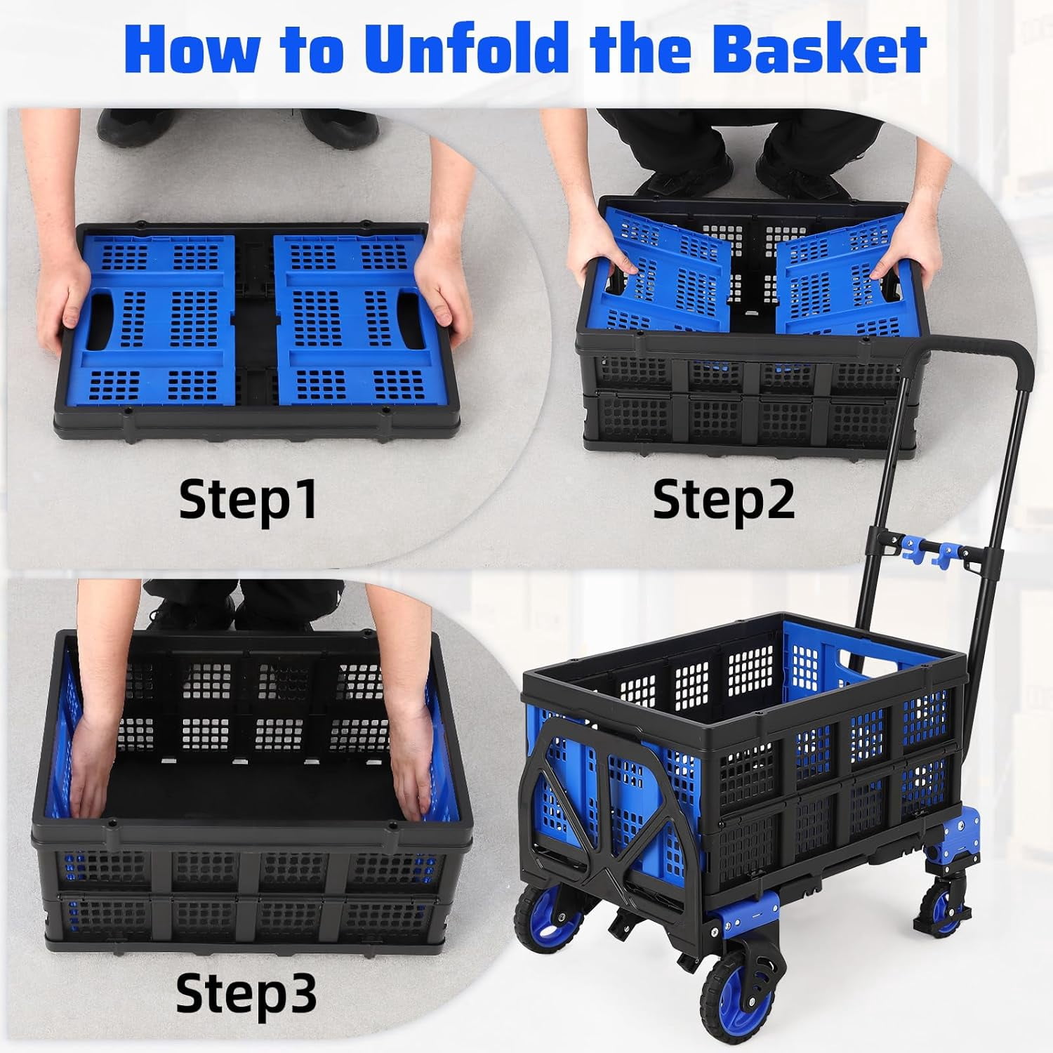 Yesurprise 2 In 1 Folding Hand Truck Dolly Convertible Hand Truck with Foldable Basket Portable Dolly Cart with Wheels Retractable Handtruck Dolly