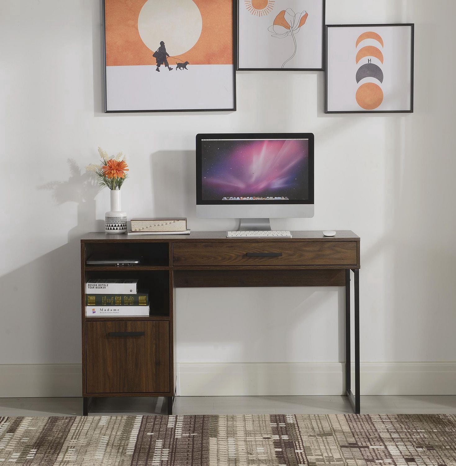 Mainstays Wood & Metal Writing Desk with 1 Drawer and 1 Door for Teen ...