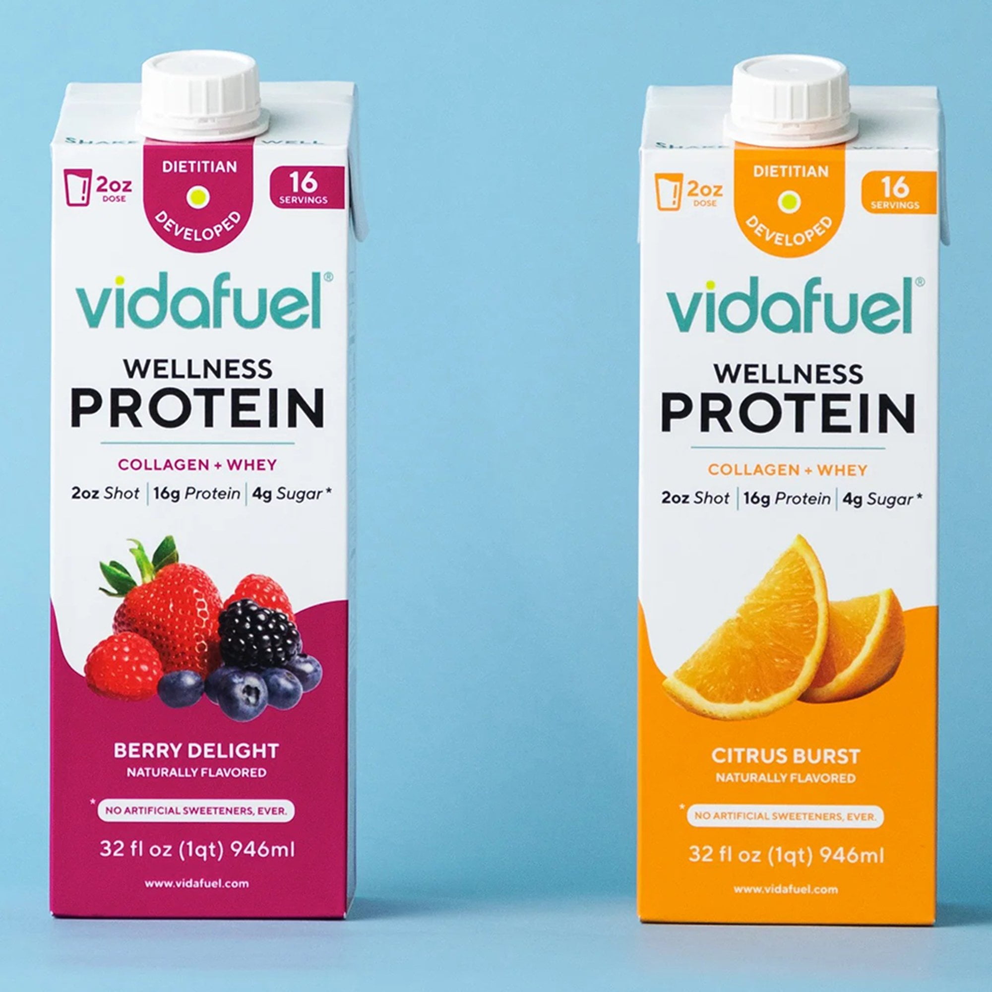 Vidafuel Concentrated Protein Shot - 16g of Protein per 2oz. - Collagen & Whey Protein Drink, No Artificial Sweeteners, 32 fl oz. - Berry, 1 Ct