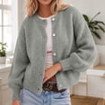 thumbnail image 2 of IWRICH Women's Button down Lightweight Cardigan Sweater Cute Fall Fashion Lantern Long Sleeve Crew Neck Solid Color Tops M, 2 of 4