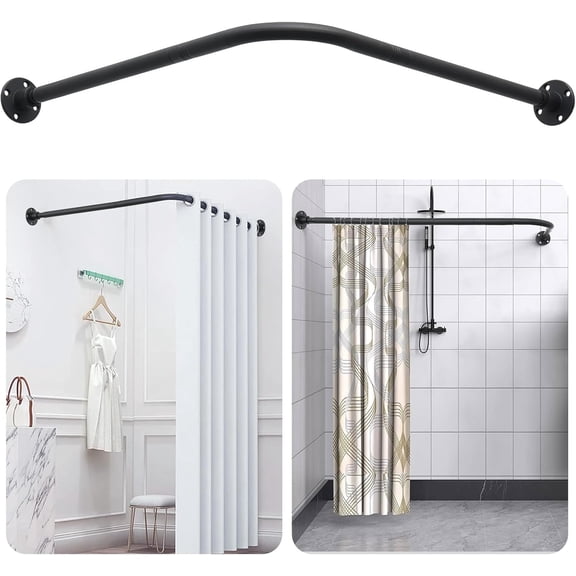 L Shaped Shower Curtain Rod,Adjustable Corner Shower Rod,90 Degree Wall Mounted Shower Curtain Rod for Bathroom,Bathtub,Clothing Store,Locker Rooms,Private Space,Need to Drill