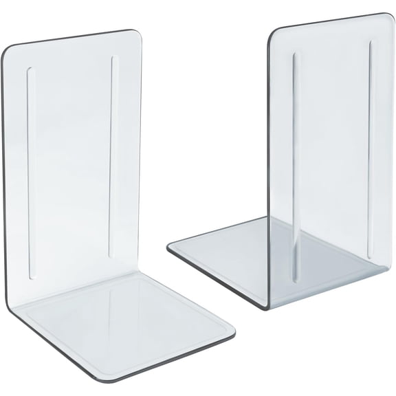 Acrimet Bookends 1 Pair, Clear Plastic Bookends for Shelves or Desktop, Book Holder for Home, Office, Library, School (Clear Crystal Color)