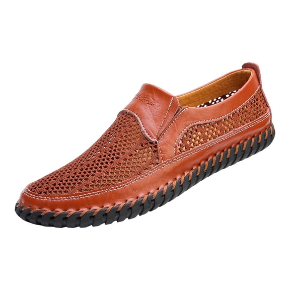 Men's Breathable Walking Loafers Lightweight Slip On Mesh Casual Sneakers Stitching Non Slip Barefoot Hiking Shoes Brown Size 10