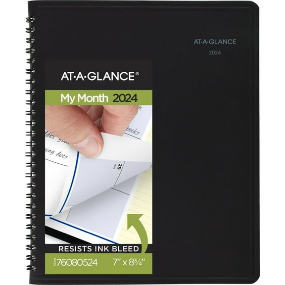 2024 AT-A-GLANCE® QuickNotes Monthly Planner, 7" x 8-3/4", Black, January To December 2024, 760805
