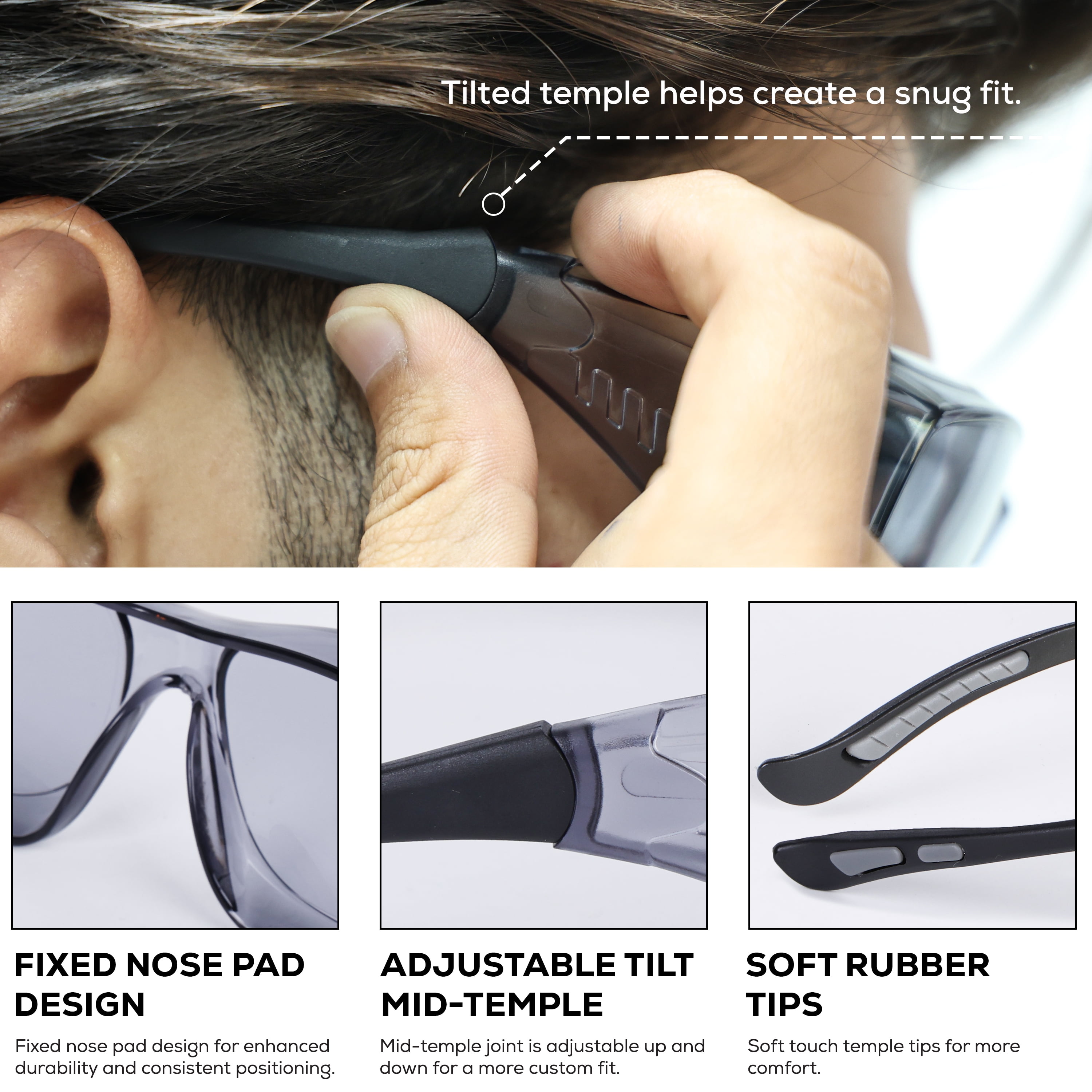 Zayaan Health PrimeX Gray Lens Black Temple Safety Glasses For Men/Women, Anti-Scratch & Fog (Pack of 144)