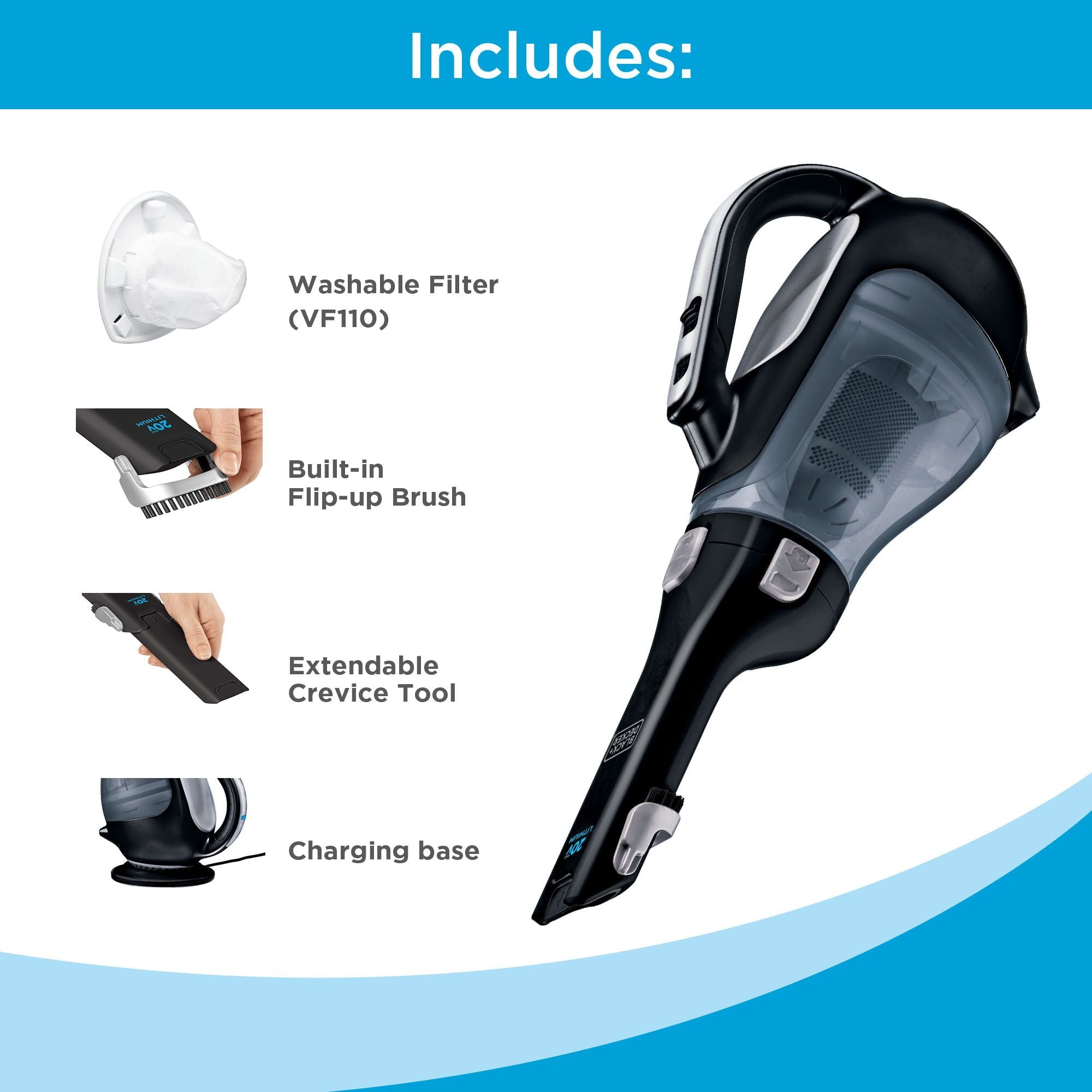 BLACK+DECKER, Handheld Vacuum, BDH2000L, Lithium Cordless 20V MAX