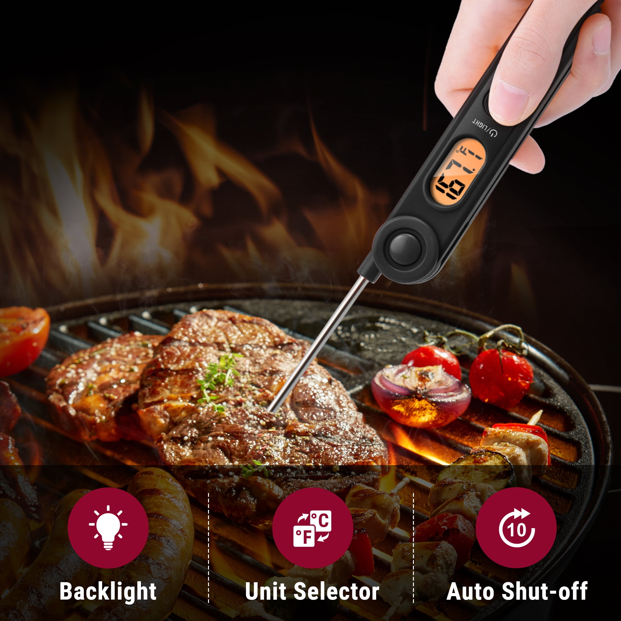 ThermoPro Tp03b Digital Instant Read Meat Thermometer Kitchen Cooking Food Candy Thermometer with Backlight and Magnet for Oil Deep Fry BBQ Grill