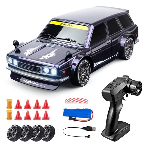 TXT-MATRIX RC Drift Car 4WD High-Speed with Gyroscope LED Lights Extra Tires 1 pack 1:24 Scale
