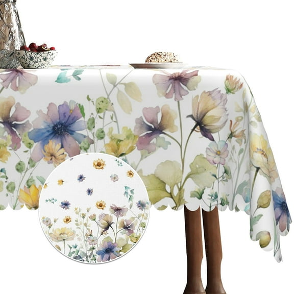 Pbobriich Colorful Linen Tablecloth 60x84 Inch Rectangular,Wild Flowers Table Cover for Party Picnic Dinner Decor