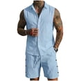 thumbnail image 2 of Purcolt Men's 2 Piece Shorts Set Dressy Casual Sleeveless Button Down Shirts and Elastic Waisted Shorts Outfits Summer Comfortable Beach Sweatsuit, 2 of 7