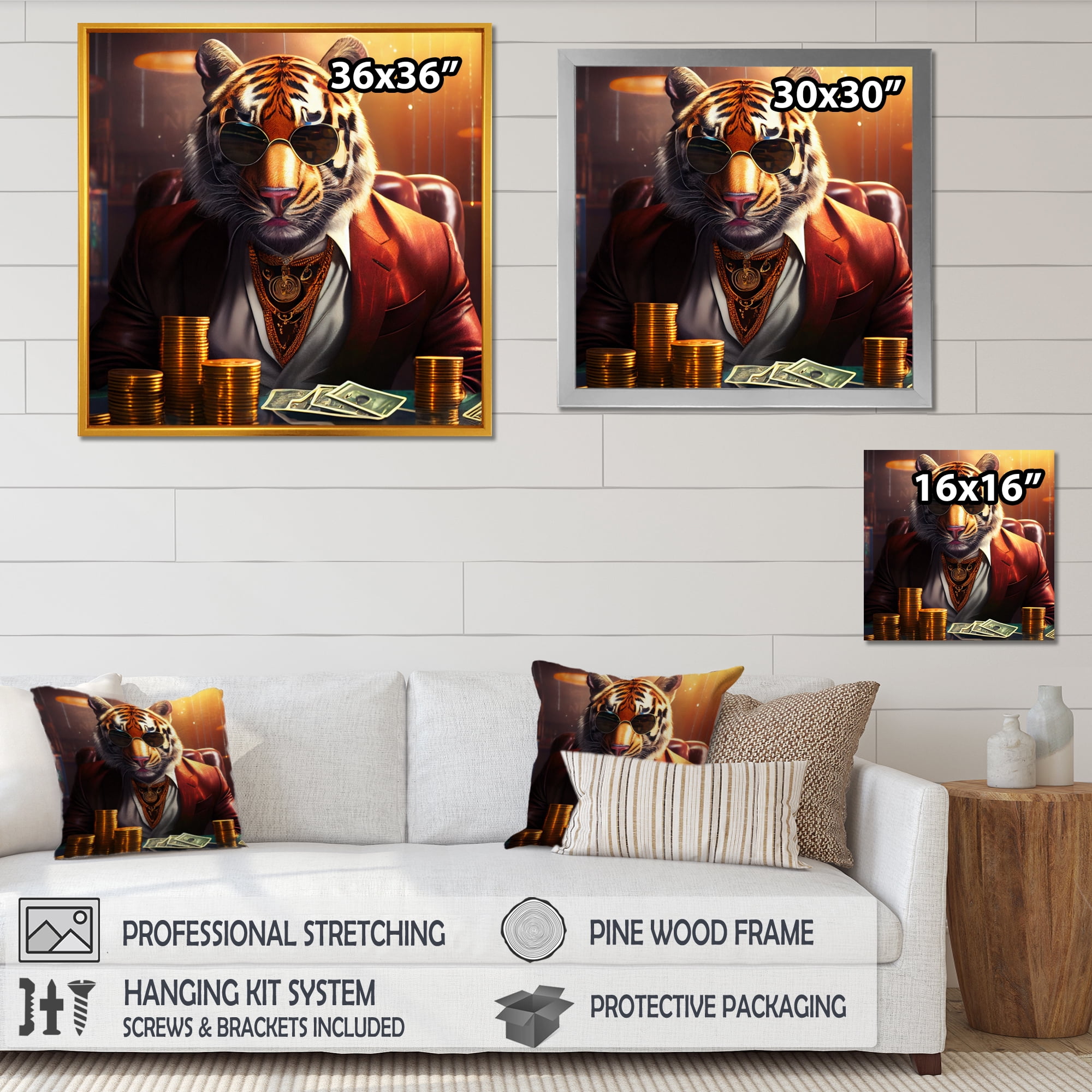 Designart Stylish Tiger Gambling I Canvas Wall Art