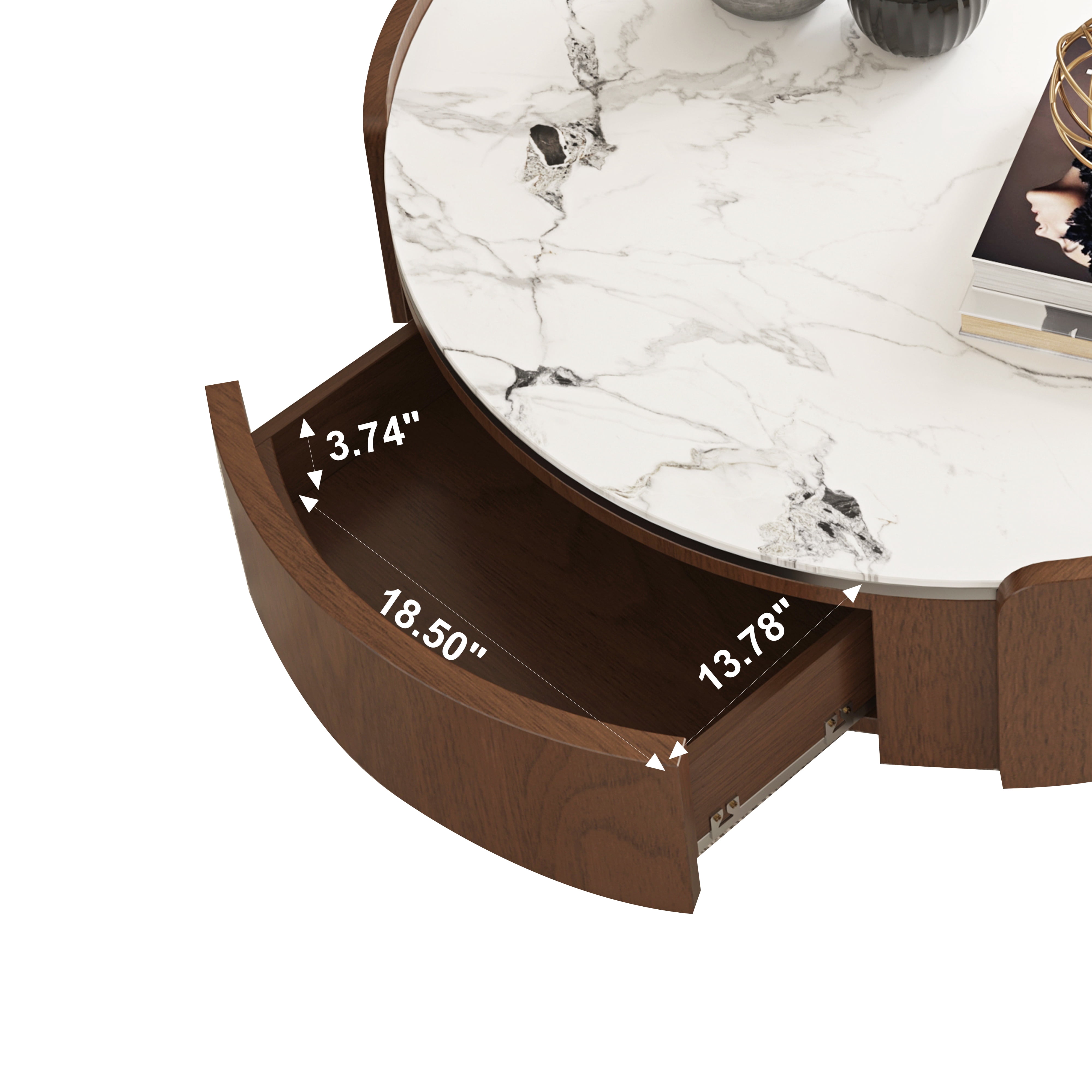 Euroco 35.43" Round Coffee Table with 2 Storage Drawers, Mid-Century Modern Wood Cocktail Table for Living Room,Bedroom Home Office,Walnut