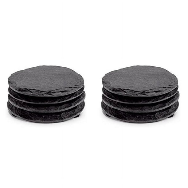 8 Piezas Posavasos Redondos de Pizarra Negra Posavasos Hechos Una Mano para Bebidas, Bebidas, Copas de Vino