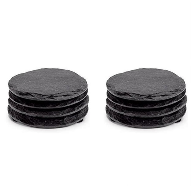 8 Piezas Posavasos Redondos de Pizarra Negra Posavasos Hechos Una Mano para Bebidas, Bebidas, Copas de Vino