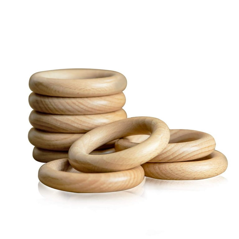 40 Pcs Unfinished Wooden Rings for Craft, 8 Sizes Nature Solid Wood Rings for DIY Crafts Without Paint, Macrame Wooden Rings for Ring Pendant and