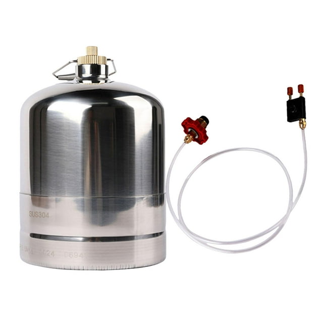 S SERENABLE Bouteille de Gaz en Acier Inoxydable Réservoir de Gaz Gonflable Bidon de Carburant Contenant Vide Rechargeable pour Cuisson Extérieure BBQ Cuisinière de Camping 5 L