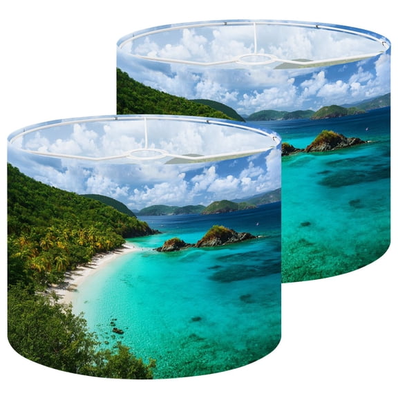 Beach Lampshades 2 Pack Aerial view picturesque Trunk bay island 13"x13"x10" Light Shade for Table Lamps Floor Lamps Drum Lamp Shades Lampshade Replacement Easy Assembly