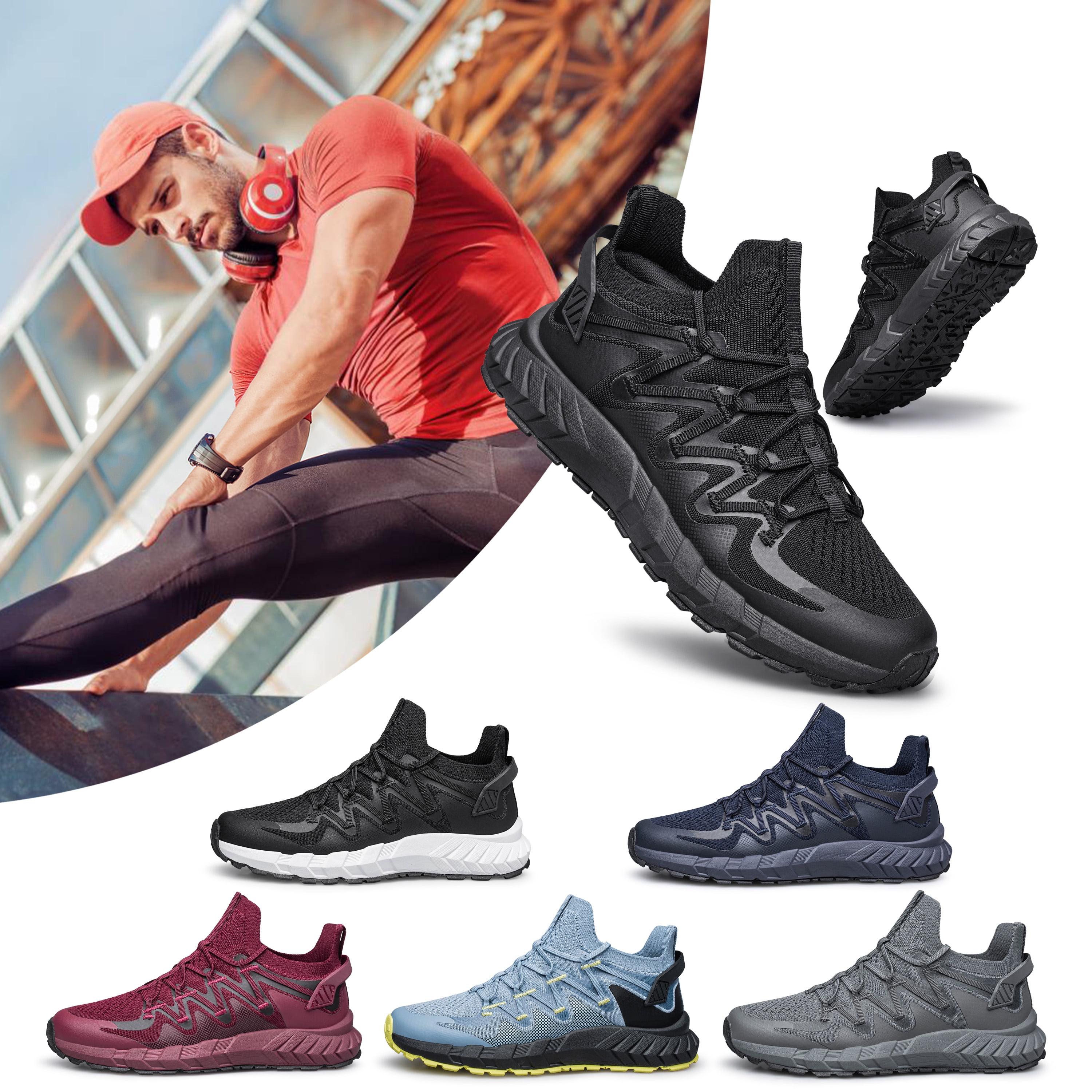 Men's Walking Shoes Hands Free Slip On Sneaker Strap Running Tennis Shoes for Flat Feet Plantar Fasciitis Workout Shoes Black Size 9